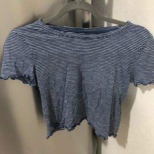 Blue and white striped shirt.